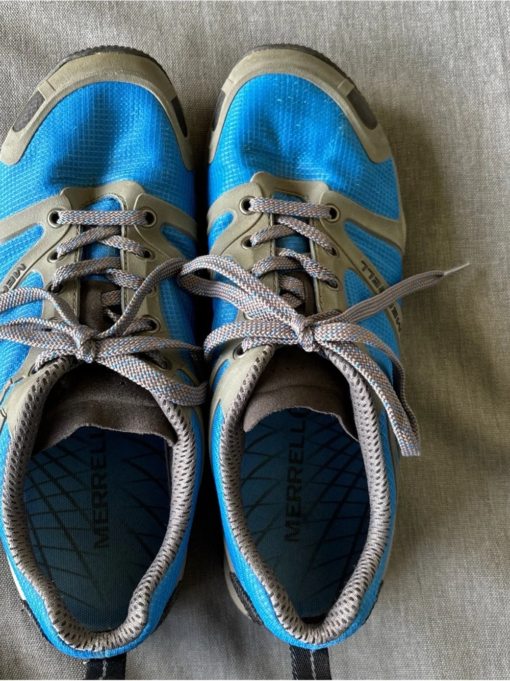 Merrell Men’s Bright Blue and Gray Trail Running Sneakers size 10